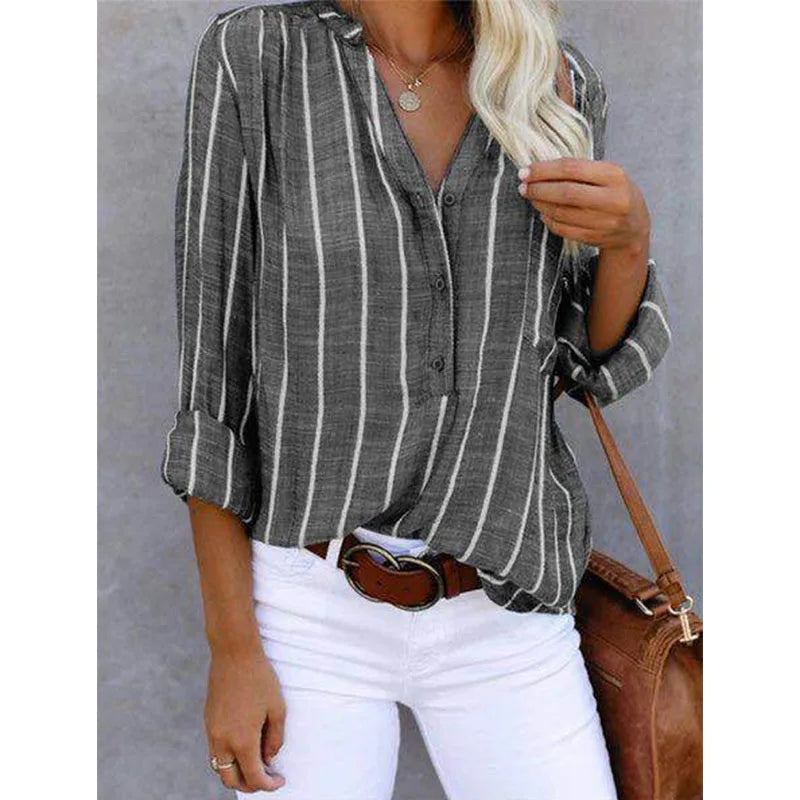 Women's Classic Striped Blouse with Relaxed Fit