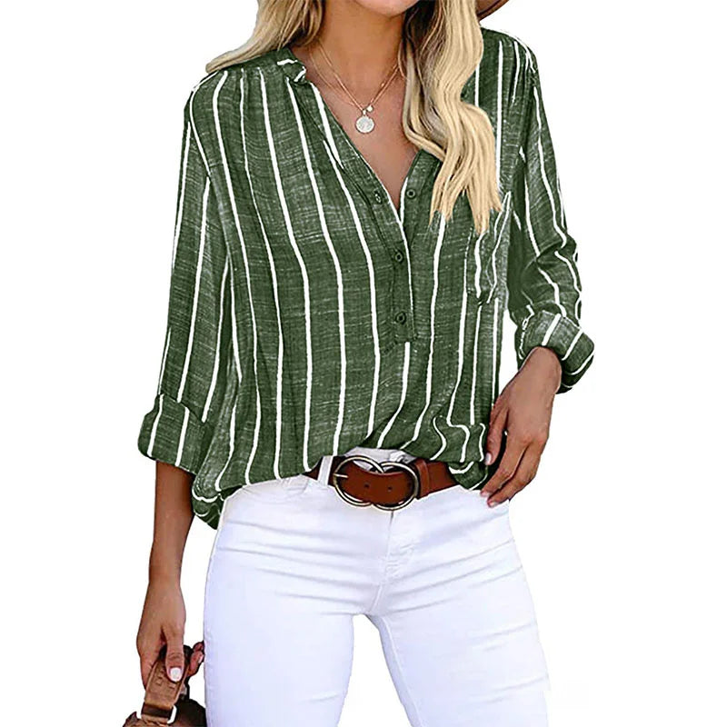 Women's Classic Striped Blouse with Relaxed Fit