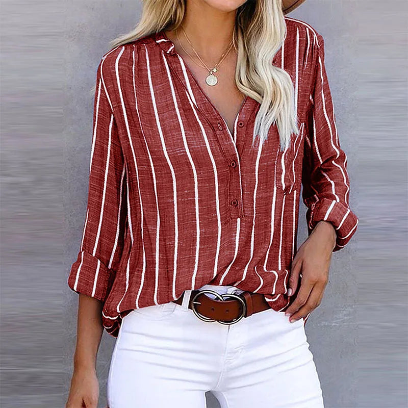 Women's Classic Striped Blouse with Relaxed Fit