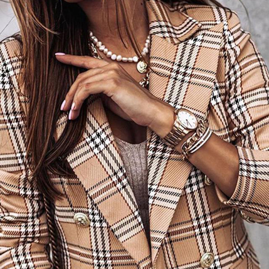 Women's Casual Checked Blazer with Buttons | Perfect for Casual Days