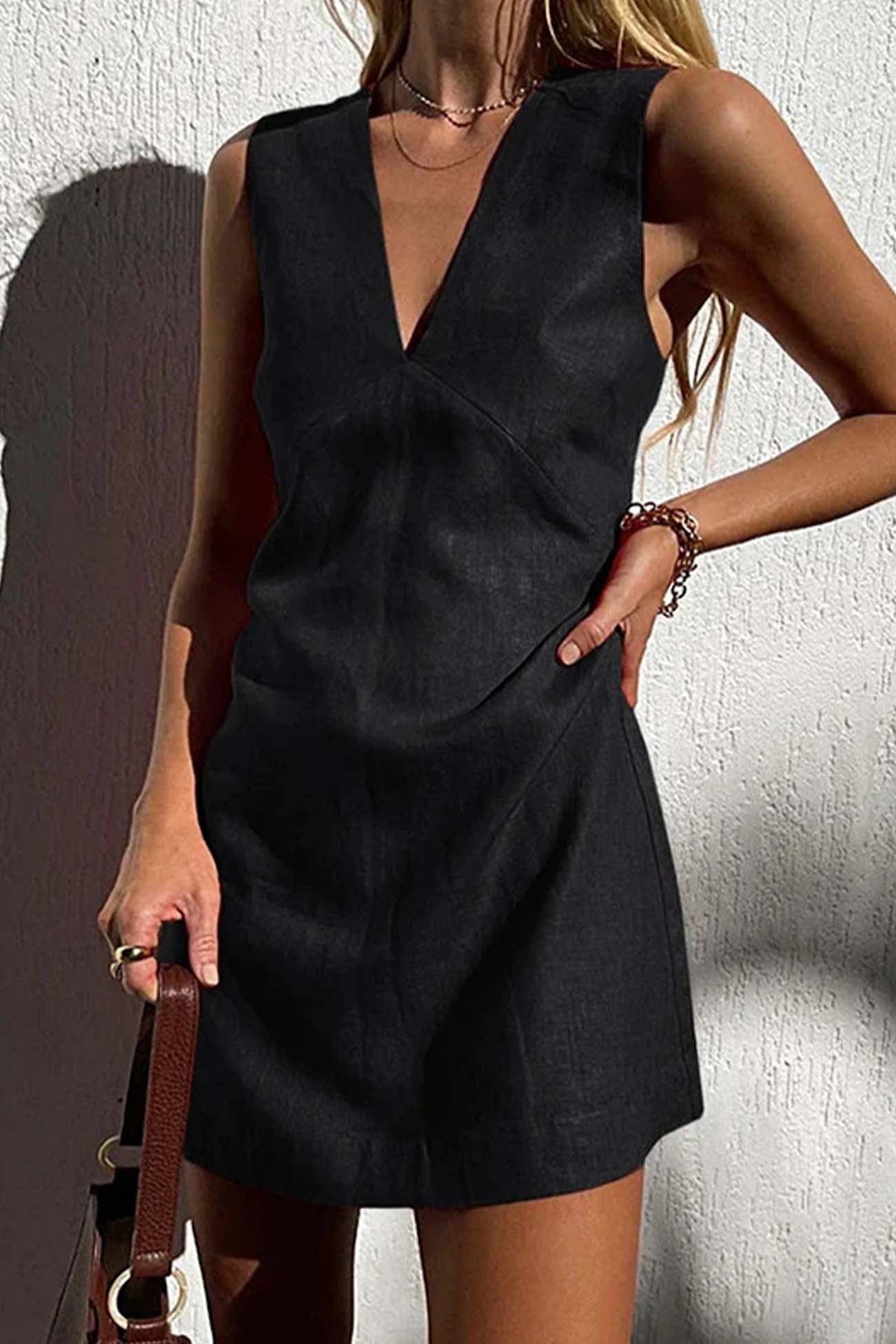 Women's Chic Lightweight Mini Dress with V-Neckline for Summer Events
