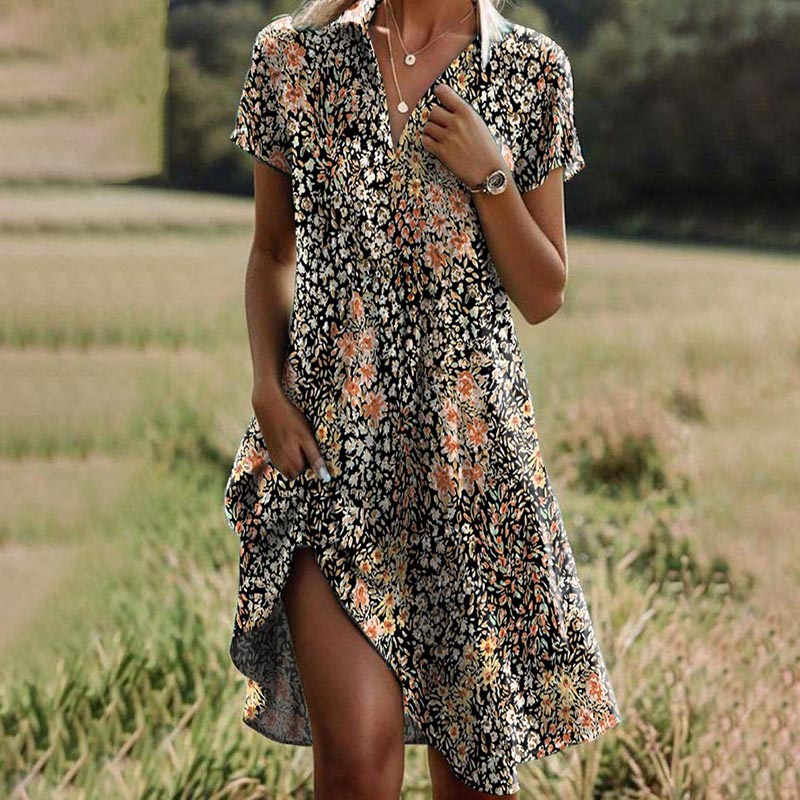 Women's Vintage Lightweight Dress with Floral Print