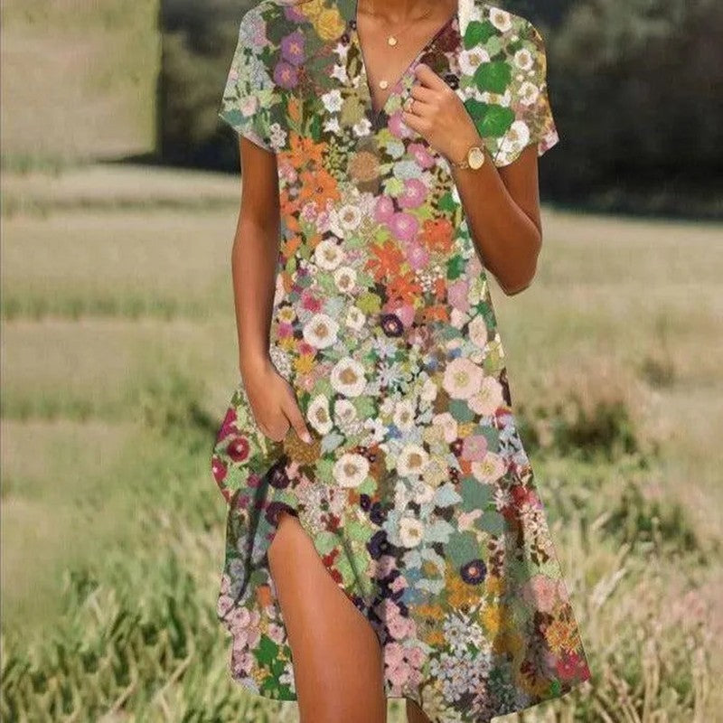 Women's Vintage Lightweight Dress with Floral Print