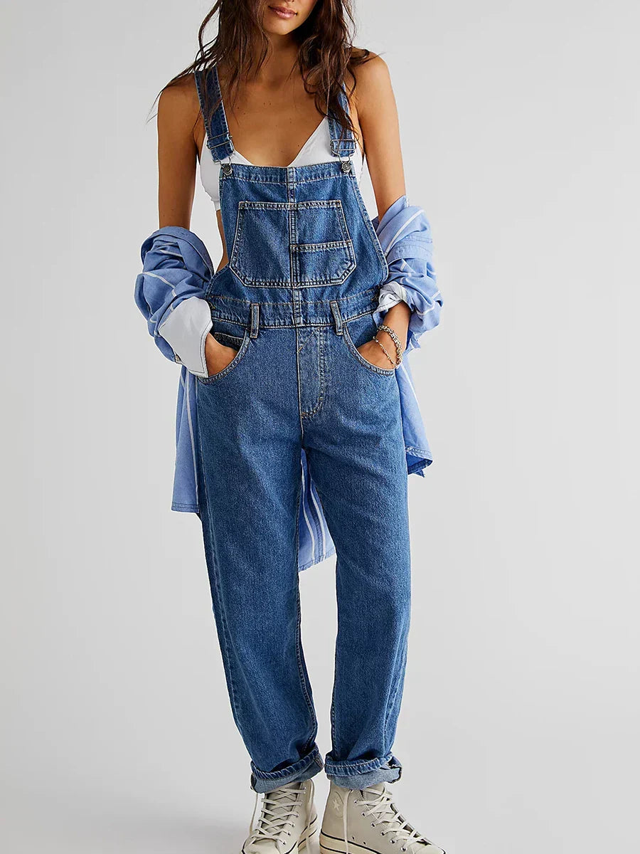 Women's Relaxed Denim Jumpsuit with Classic Design