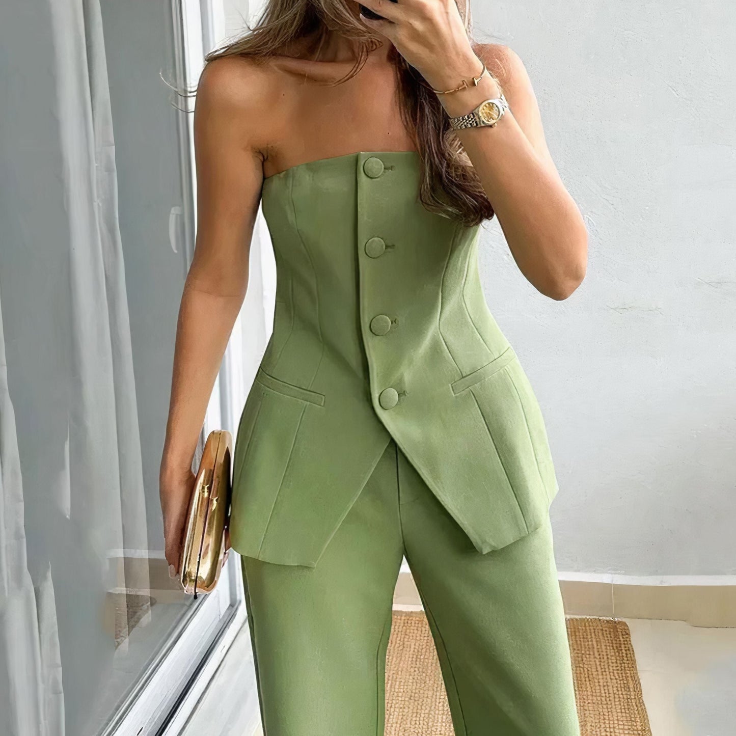 Women's Elegant Lightweight Tube Top Trouser Set with Flattering Fit