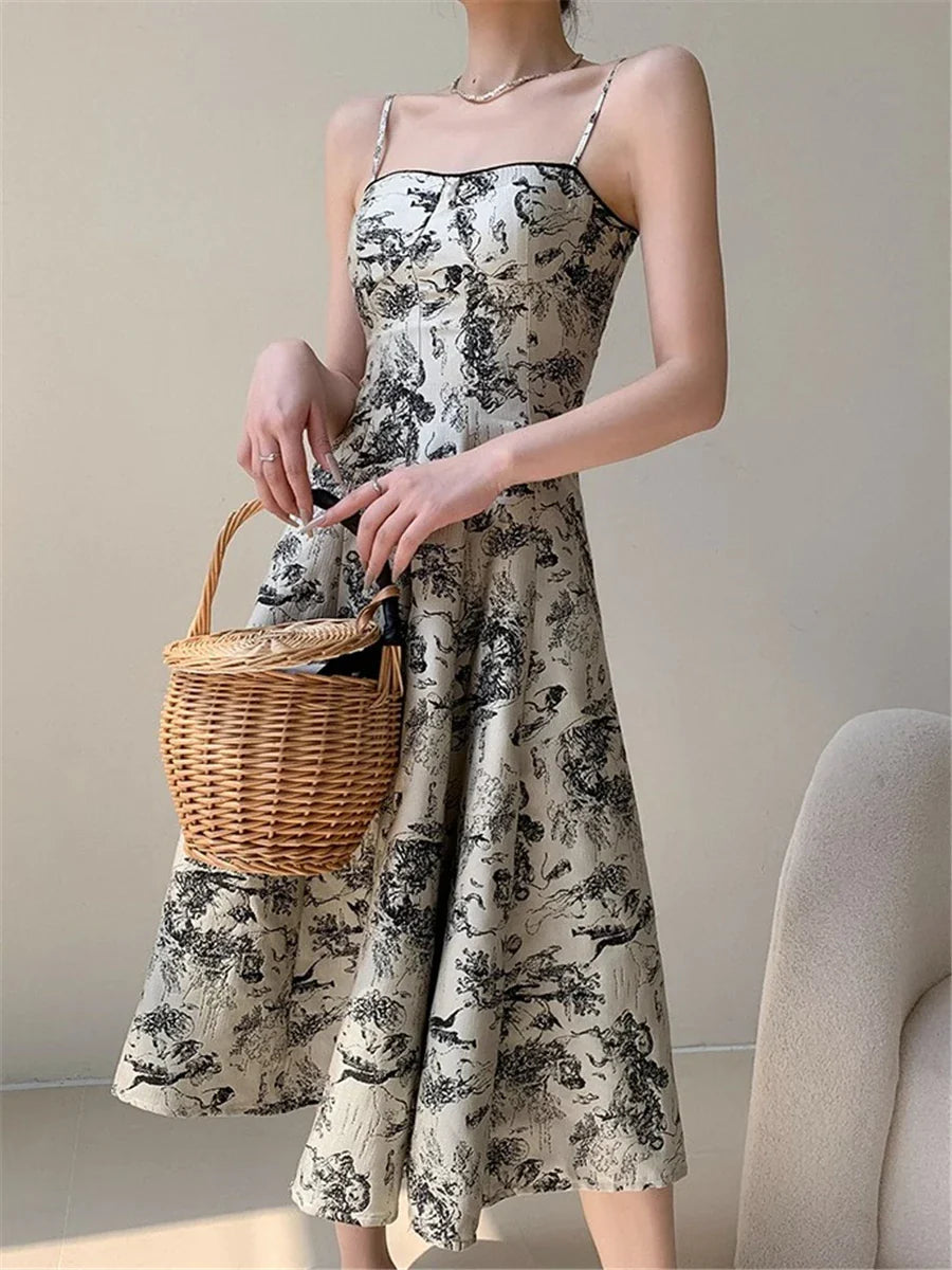 Women's Summer Vintage Floral Midi Dress | Ideal for Summer