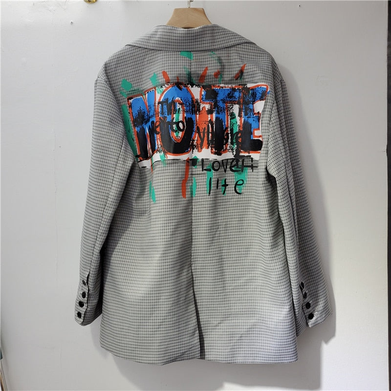 Women's Trendy Blazer with Graffiti Letters and Pockets | Perfect for Casual Days