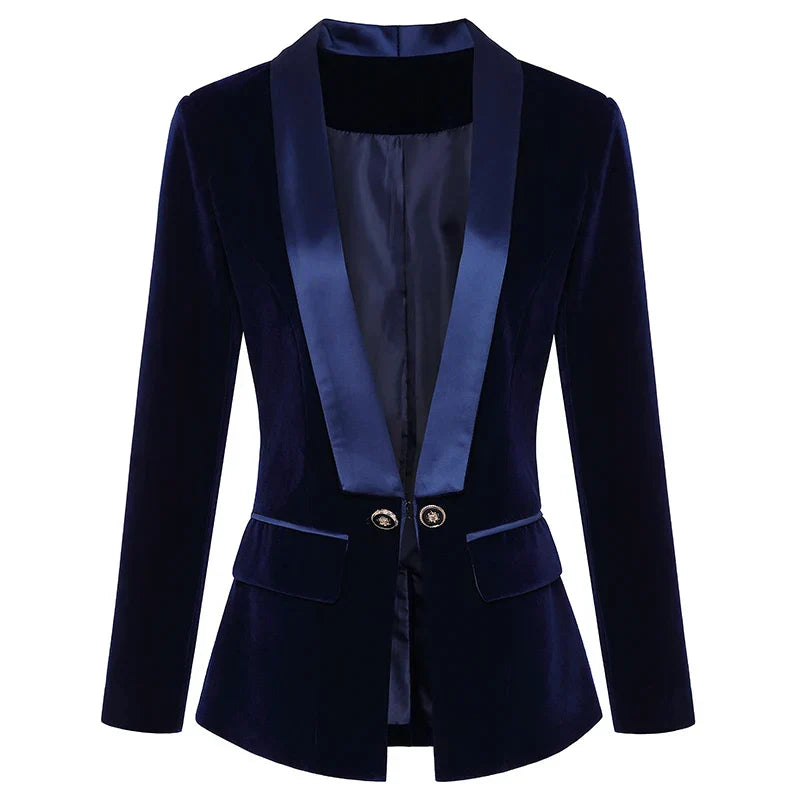 Women's Satin Velvet Blazer with Buttons and Pockets | Perfect for Casual Days