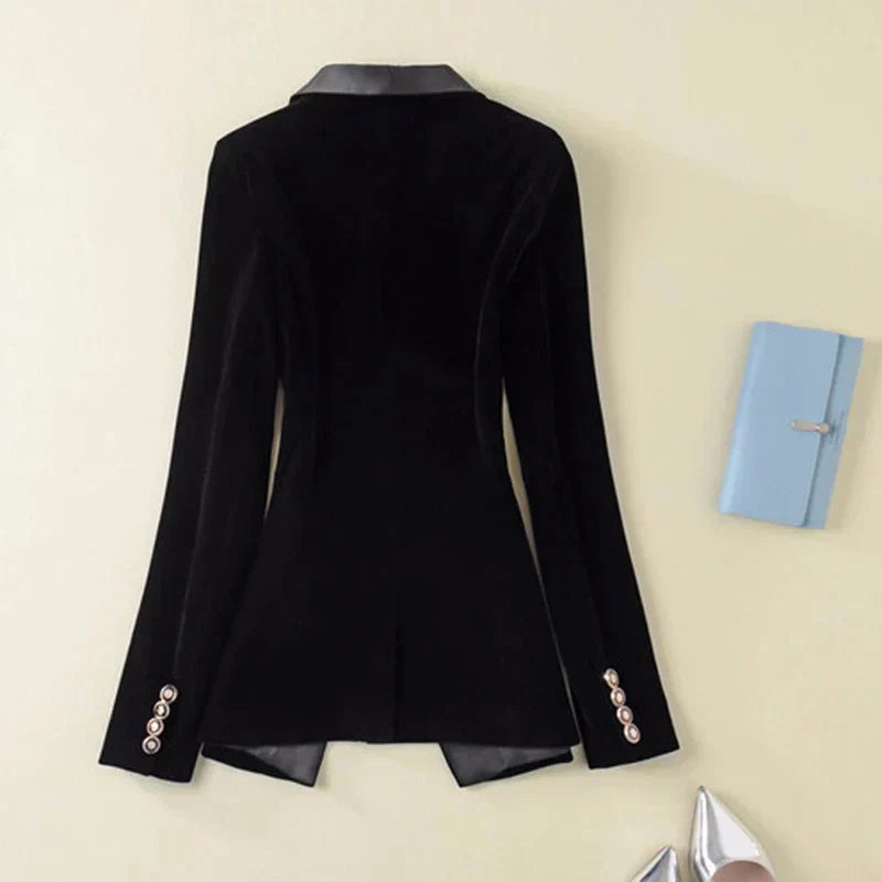 Women's Satin Velvet Blazer with Buttons and Pockets | Perfect for Casual Days