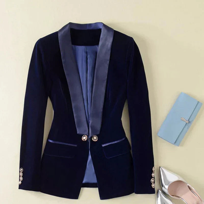 Women's Satin Velvet Blazer with Buttons and Pockets | Perfect for Casual Days