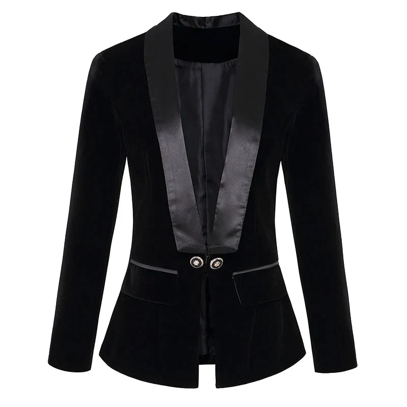 Women's Satin Velvet Blazer with Buttons and Pockets | Perfect for Casual Days