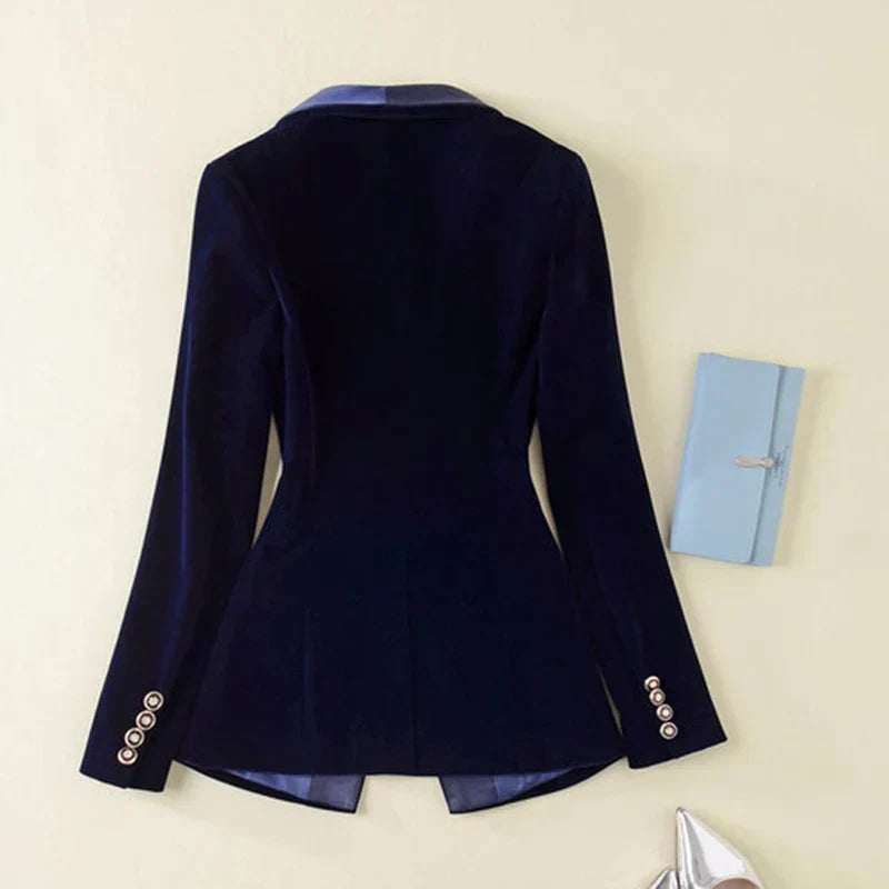 Women's Satin Velvet Blazer with Buttons and Pockets | Perfect for Casual Days