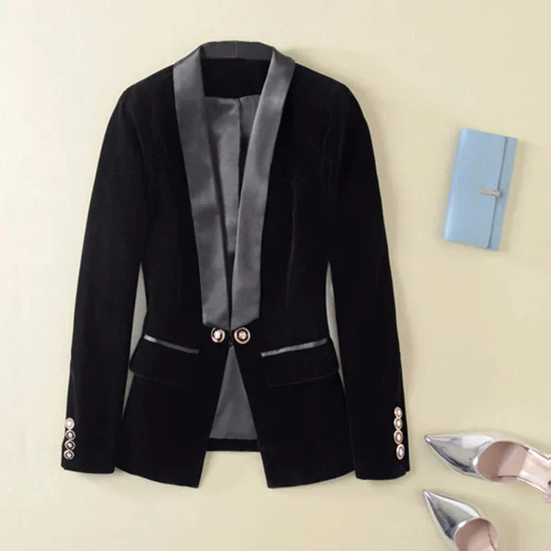 Women's Satin Velvet Blazer with Buttons and Pockets | Perfect for Casual Days