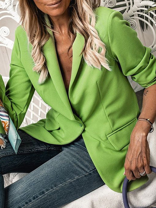 Women's Elegant Solid Colour Slim Blazer with Button and Pockets | Perfect for Casual Days