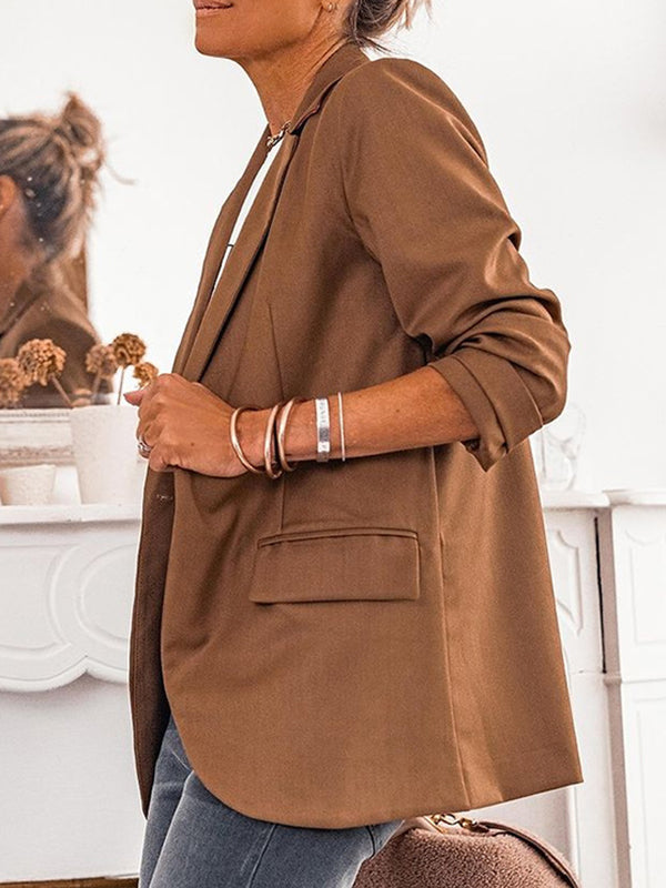 Women's Elegant Solid Colour Slim Blazer with Button and Pockets | Perfect for Casual Days