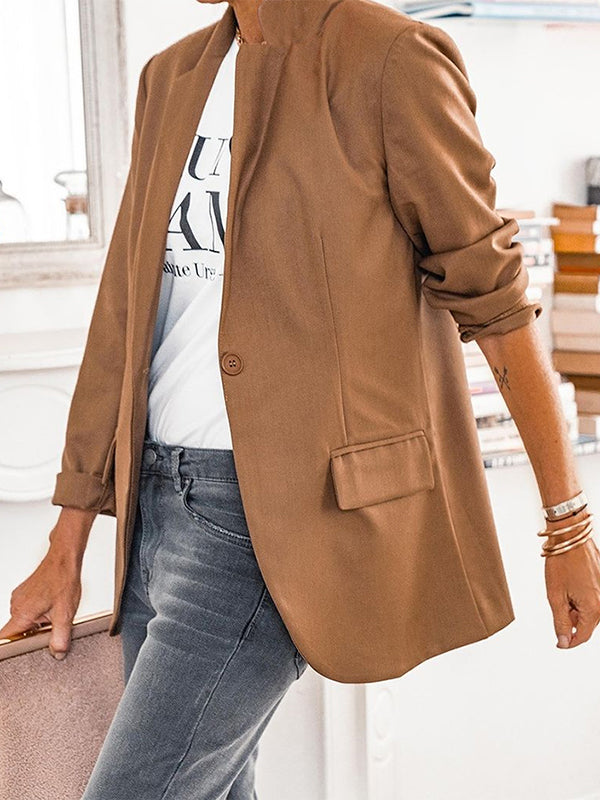 Women's Elegant Solid Colour Slim Blazer with Button and Pockets | Perfect for Casual Days
