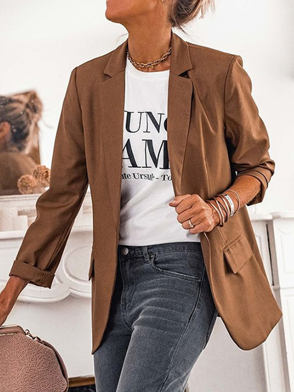 Women's Elegant Solid Colour Slim Blazer with Button and Pockets | Perfect for Casual Days