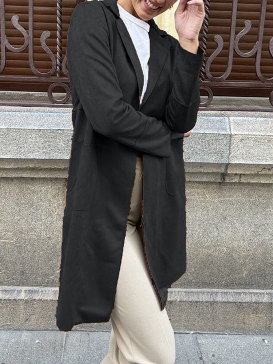 Women's Chic Mid-Length Suede Open Front Blazer with Pockets | Perect for Casual Days