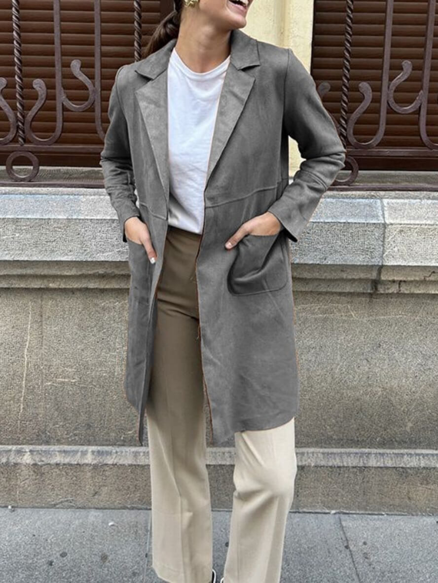 Women's Chic Mid-Length Suede Open Front Blazer with Pockets | Perect for Casual Days