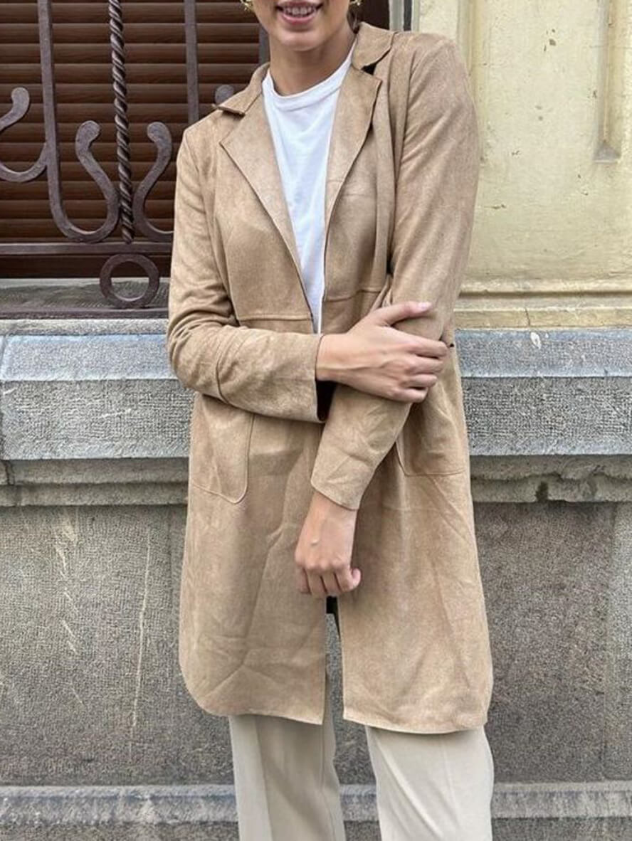 Women's Chic Mid-Length Suede Open Front Blazer with Pockets | Perect for Casual Days