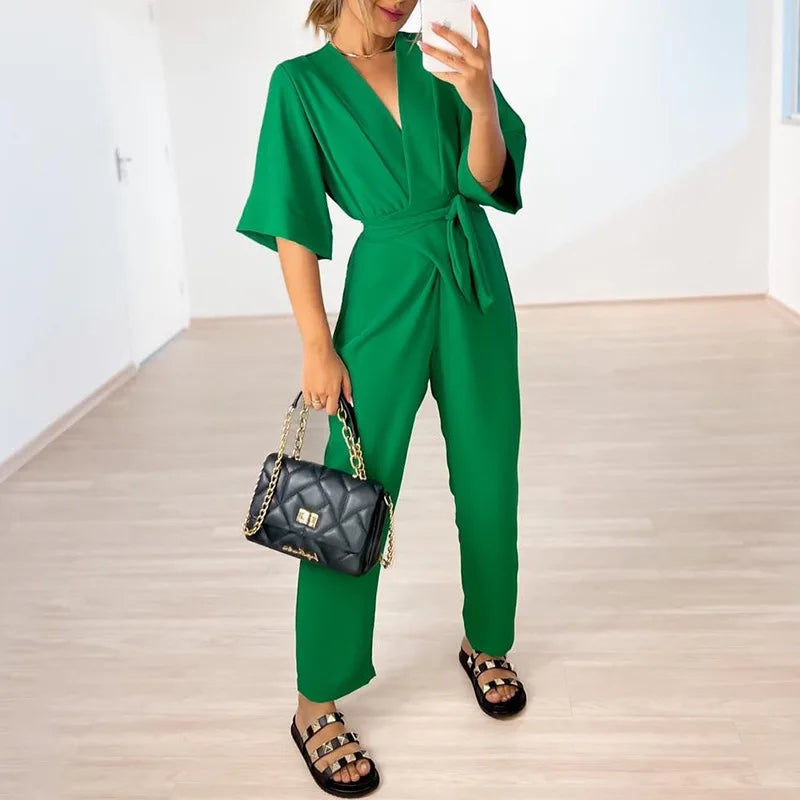 Women's Elegant Minimalist Jumpsuit with Waist-Defining Belt