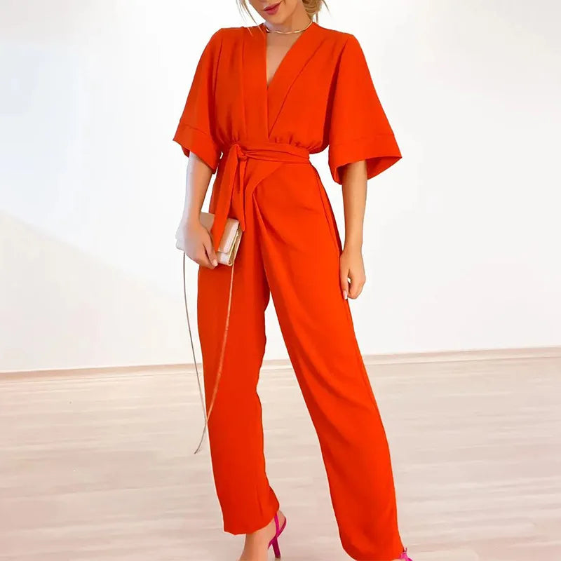 Women's Elegant Minimalist Jumpsuit with Waist-Defining Belt