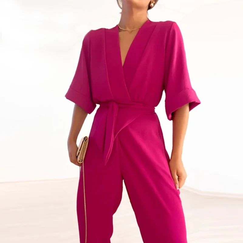 Women's Elegant Minimalist Jumpsuit with Waist-Defining Belt