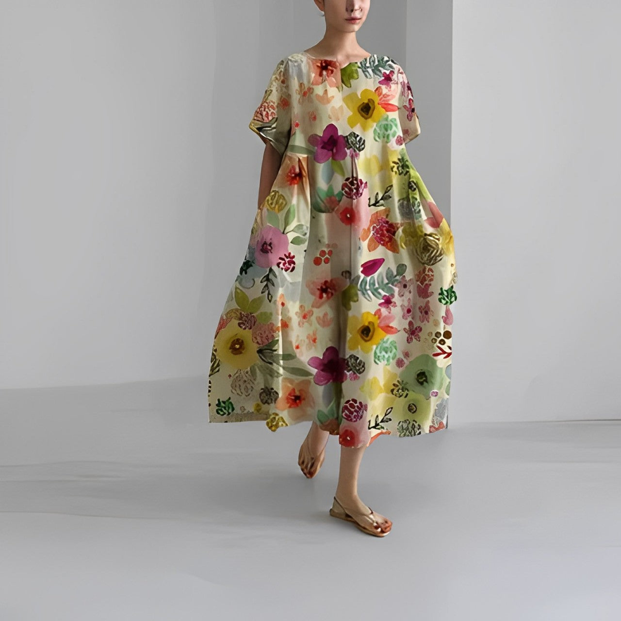 pink flower, yellow flower, green flower, khaki flower