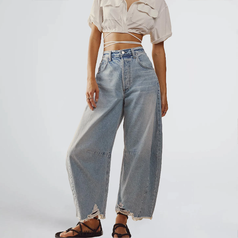 Women's Retro Raw Hem Wide Leg Jeans | Perfect for Casual Days