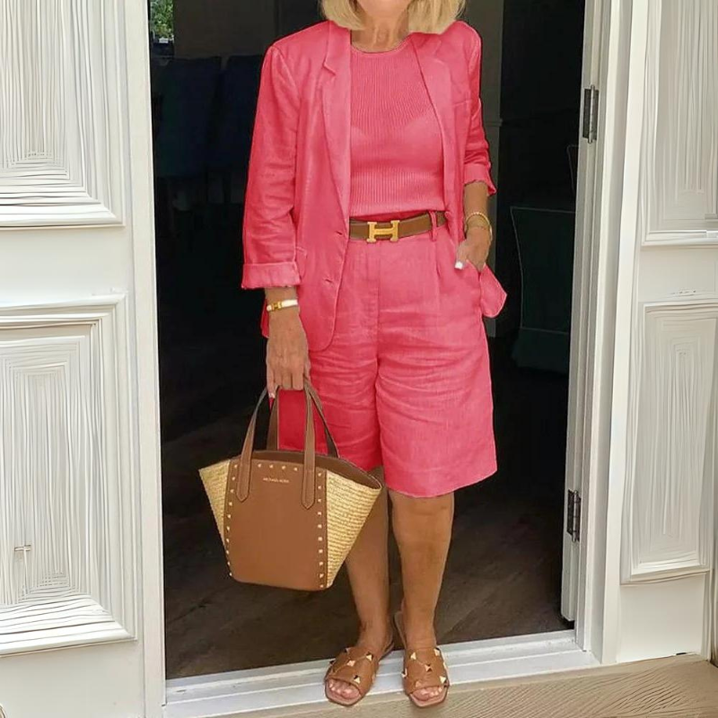 Women's Stylish Red Summer Blazer with Short Set | Perfect for Casual Days