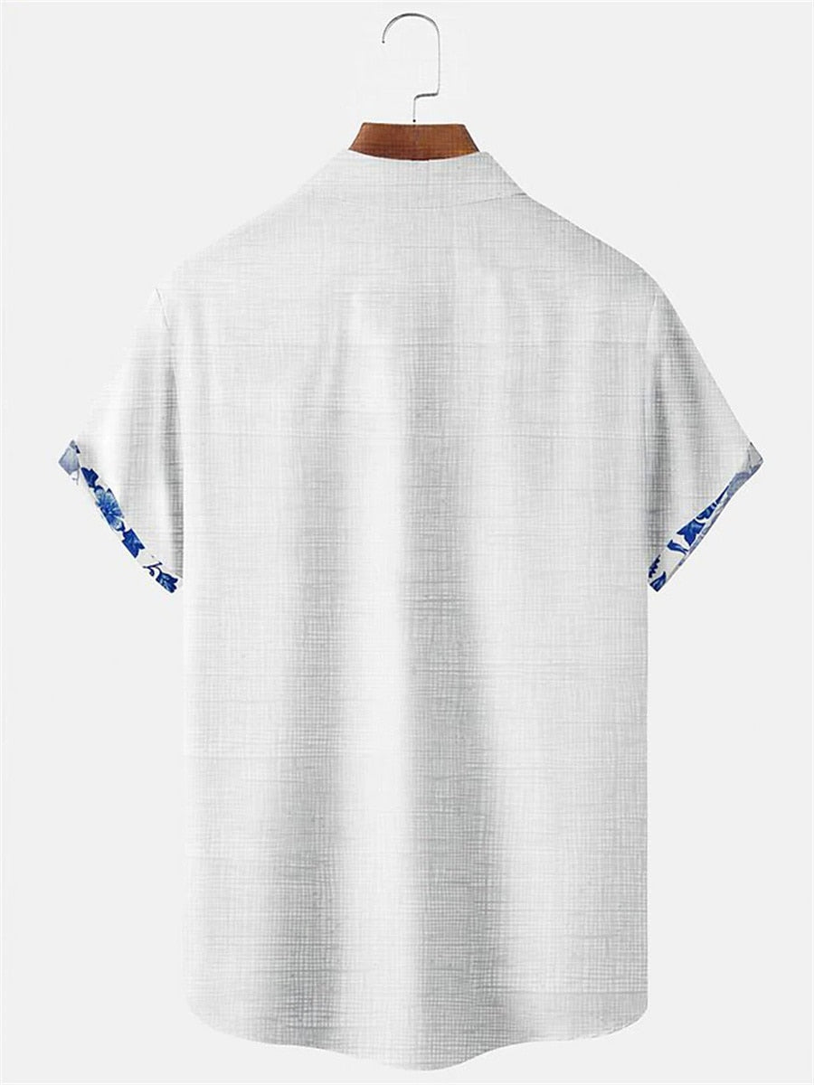 Men's Casual Button-Up Shirt with Floral Trim