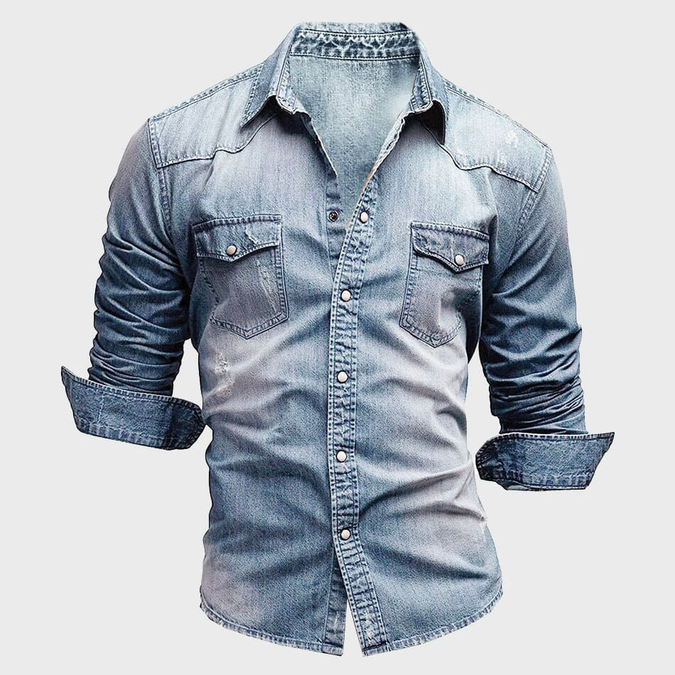 Men's Long-Sleeved Button Shirt with Chest Pockets