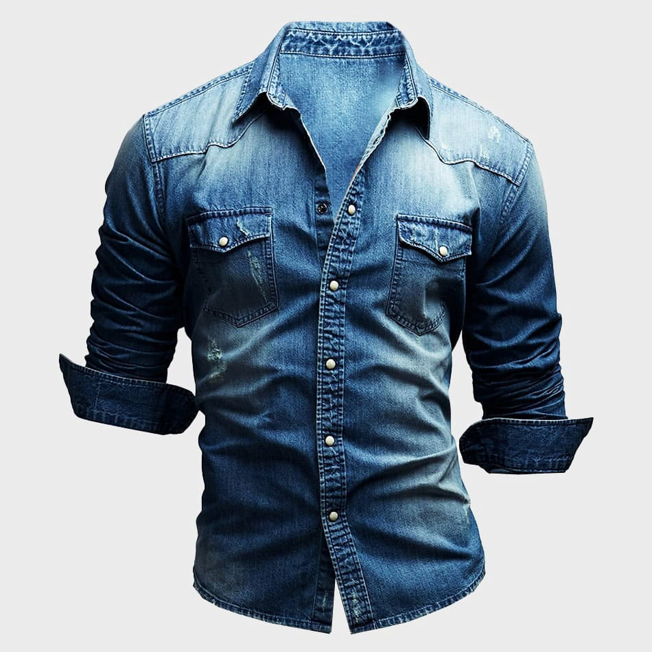 Men's Long-Sleeved Button Shirt with Chest Pockets