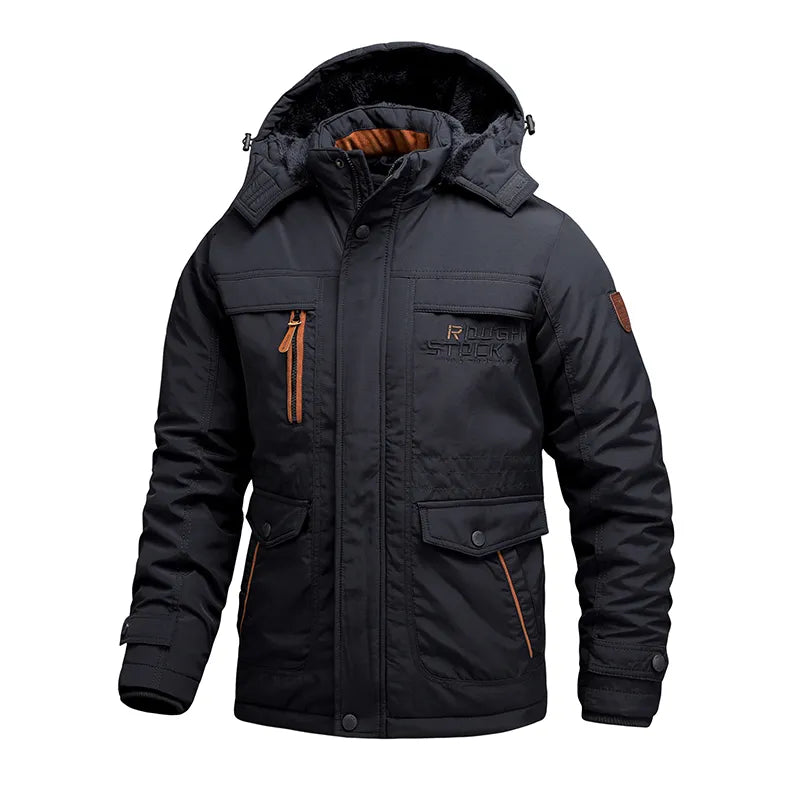 Men's Tactical Jacket with Detachable Hood and Multiple Pockets