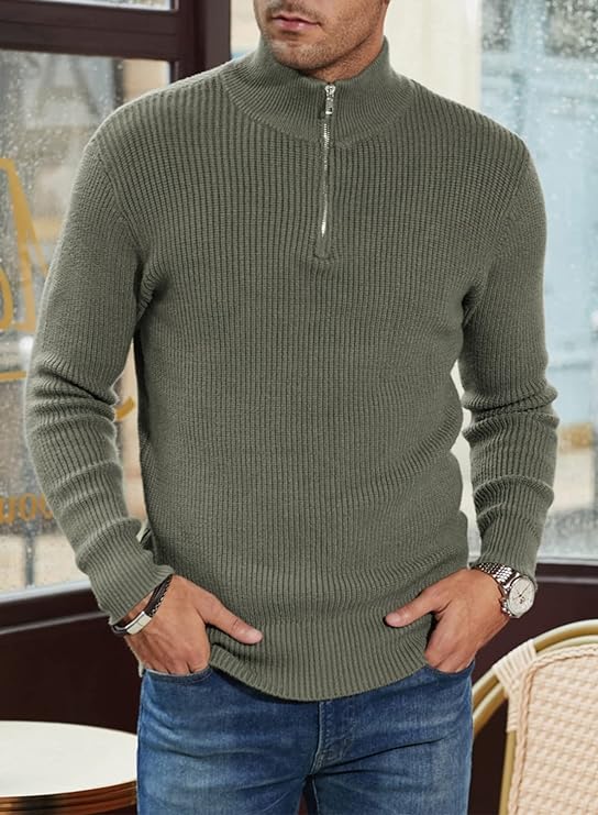 Men's Quarter Zip Long Sleeve Sweater