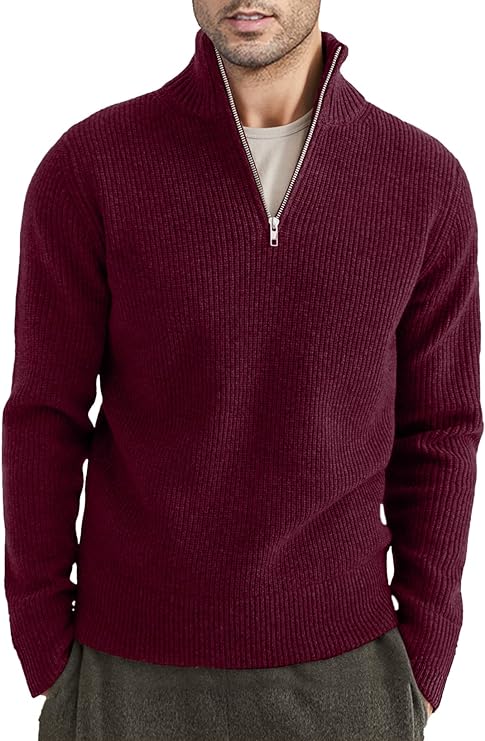 Men's Quarter Zip Long Sleeve Sweater