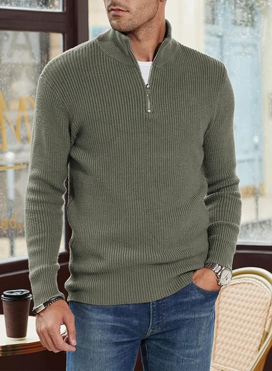 Men's Quarter Zip Long Sleeve Sweater