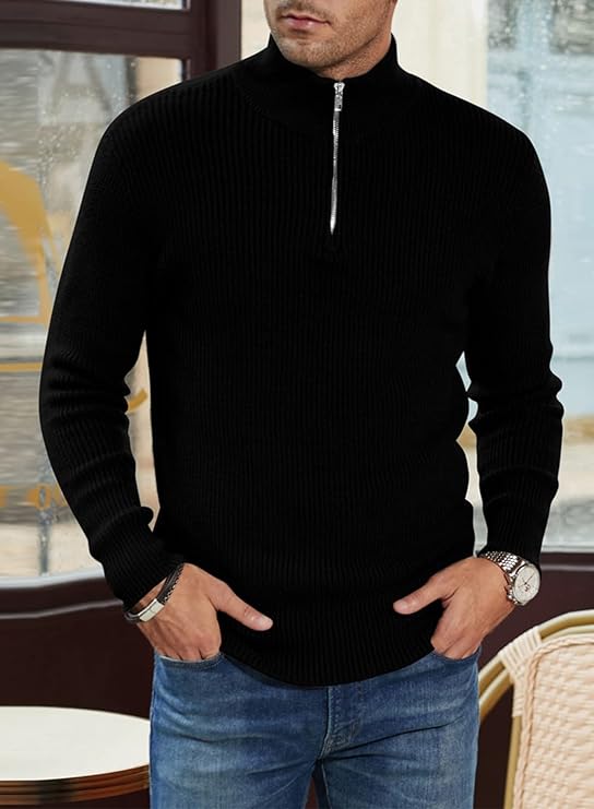 Men's Quarter Zip Long Sleeve Sweater
