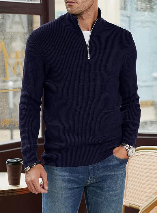 Men's Quarter Zip Long Sleeve Sweater