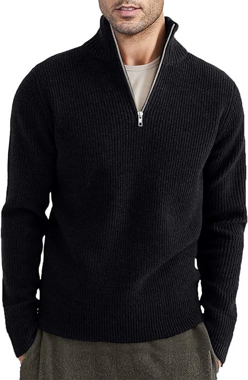 Men's Quarter Zip Long Sleeve Sweater