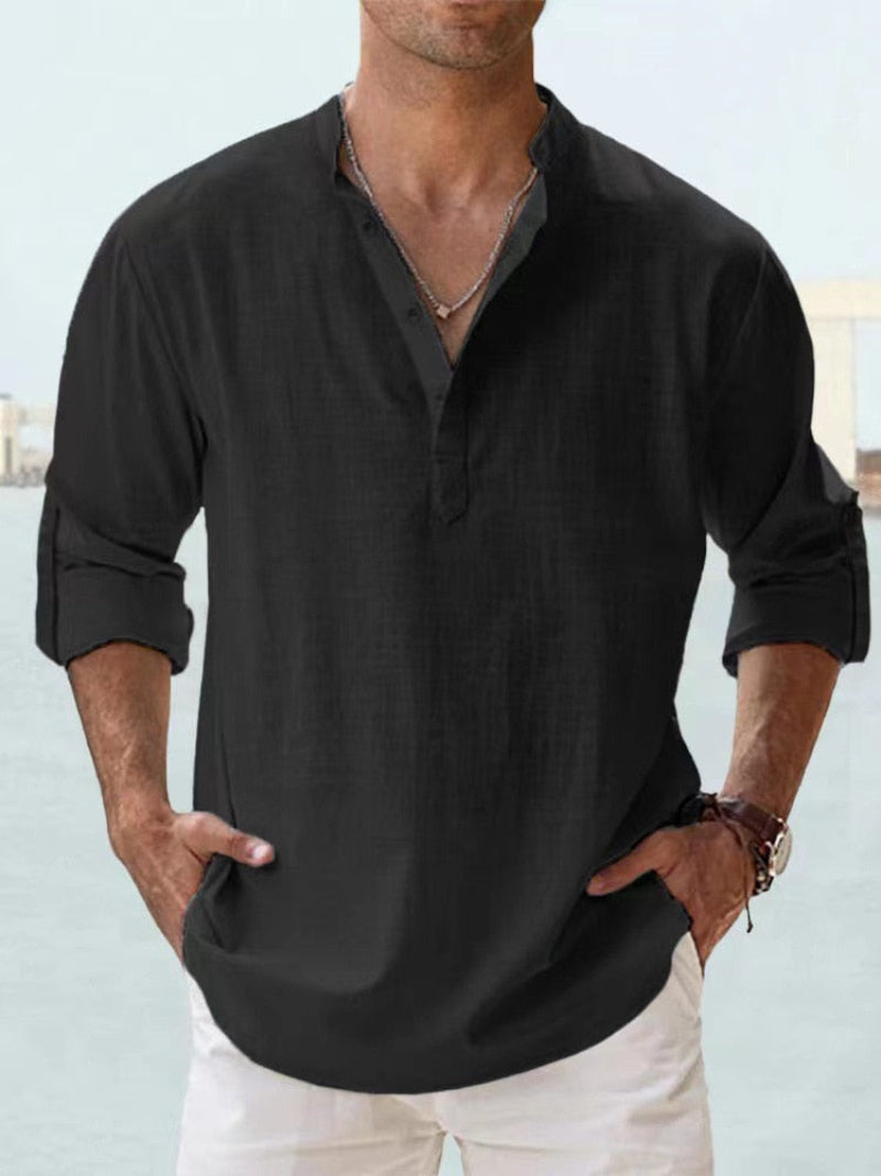 Men’s Band Collar Shirt