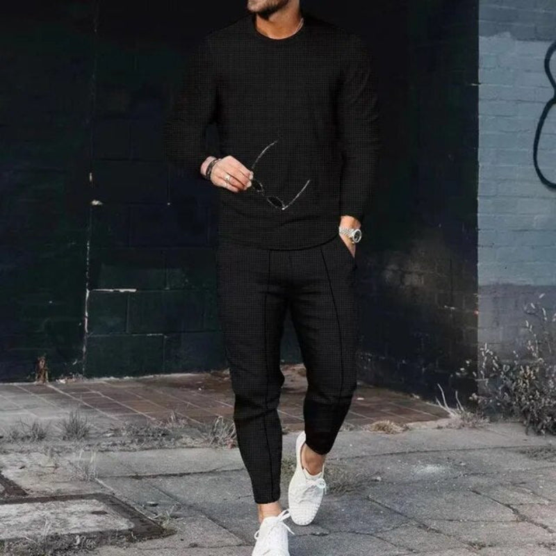 Men's Set with Round Neck Top and Trousers