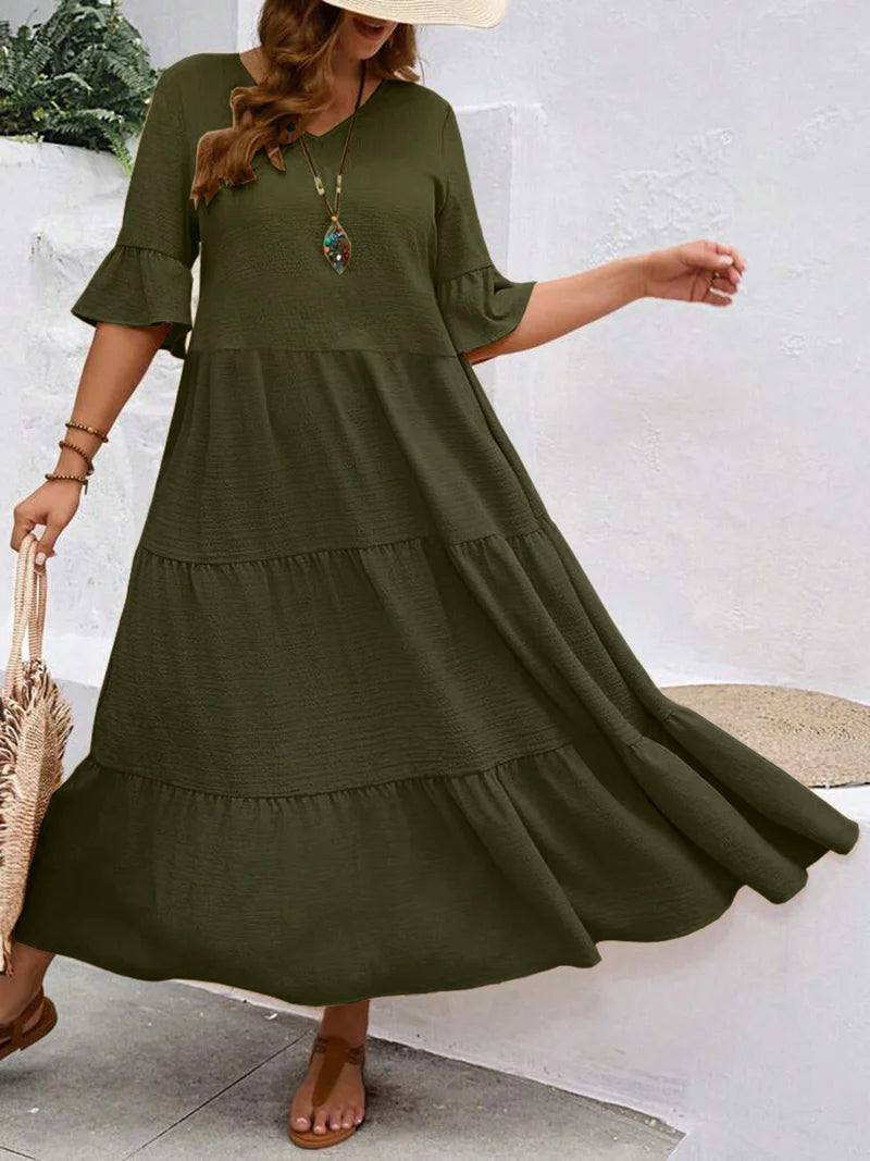 Women's Elegant Plus Size Dress with Flattering V-Neckline