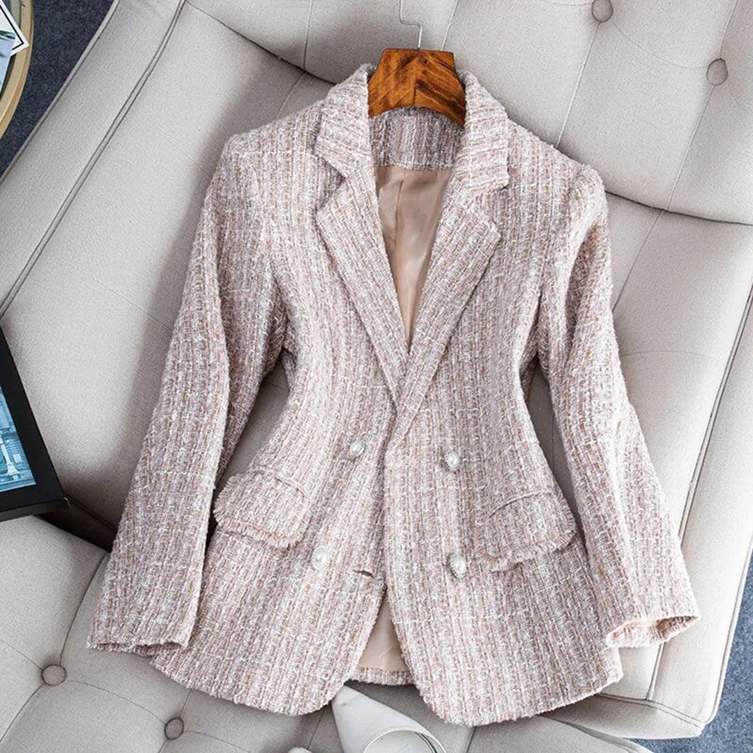 Women's Trendy Tweed Notche Lapel Blazer with Button | Perfect for Casual Days