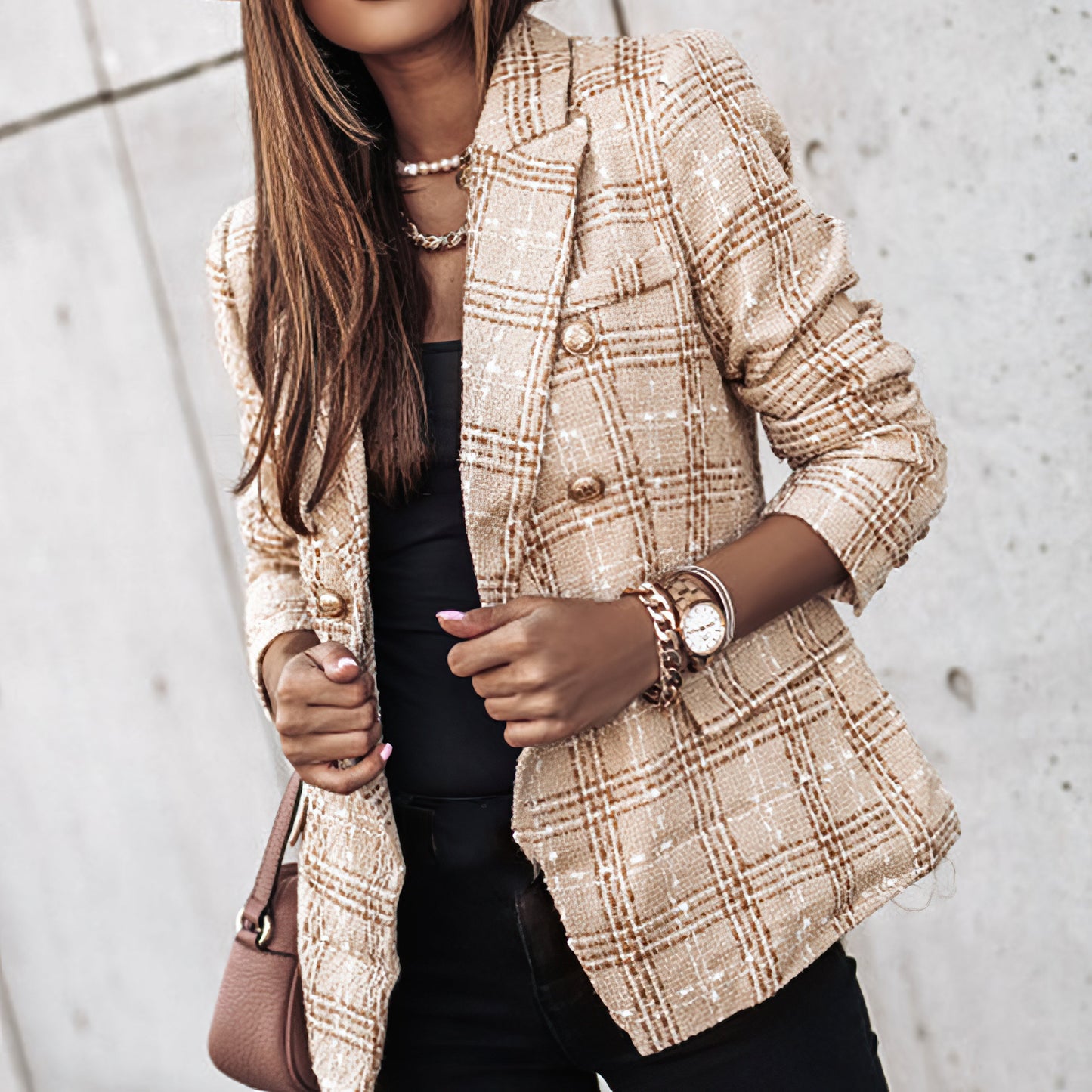 Women's Elegant checked blazer with buttons and pockets| Perfect for Casual Days