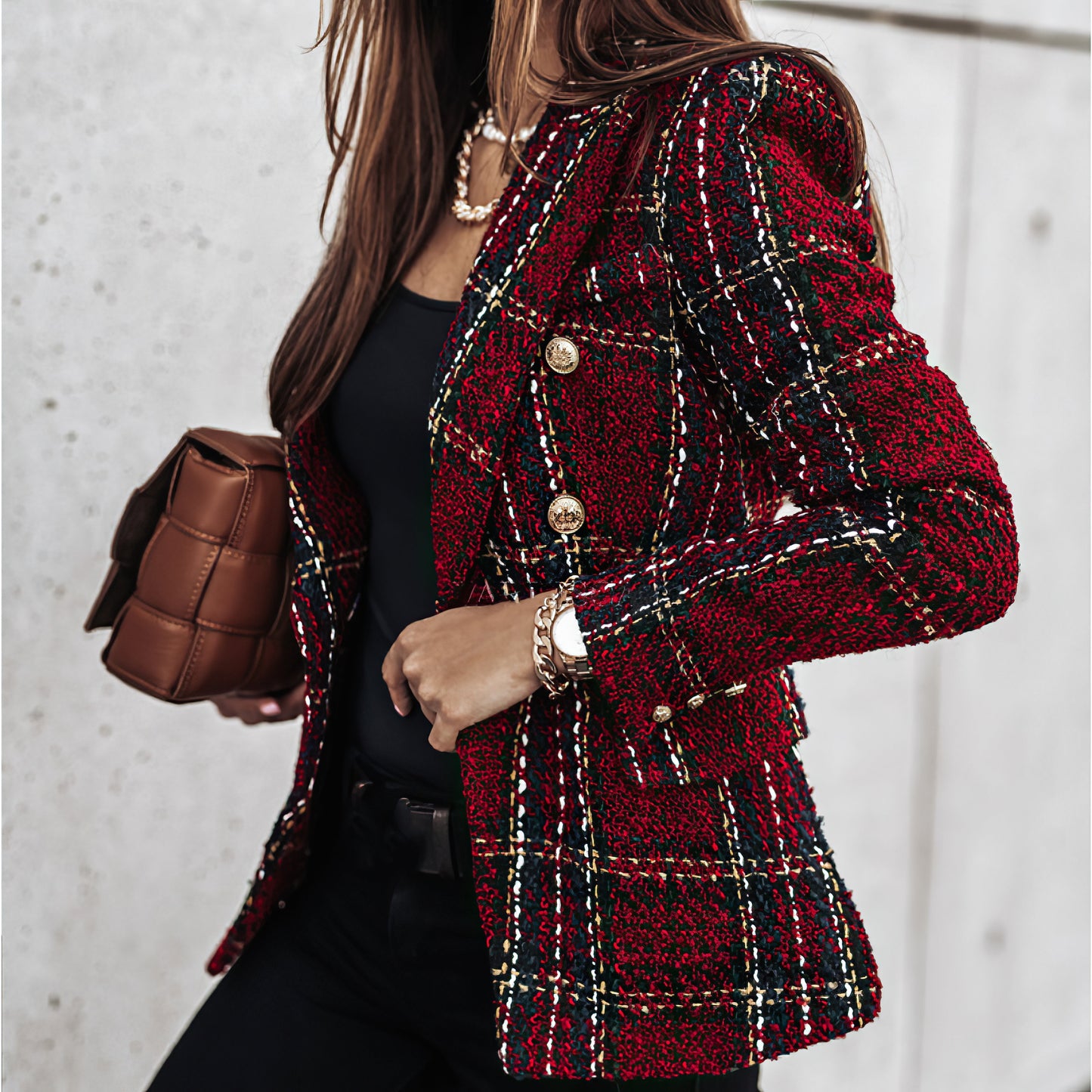 Women's Elegant checked blazer with buttons and pockets| Perfect for Casual Days