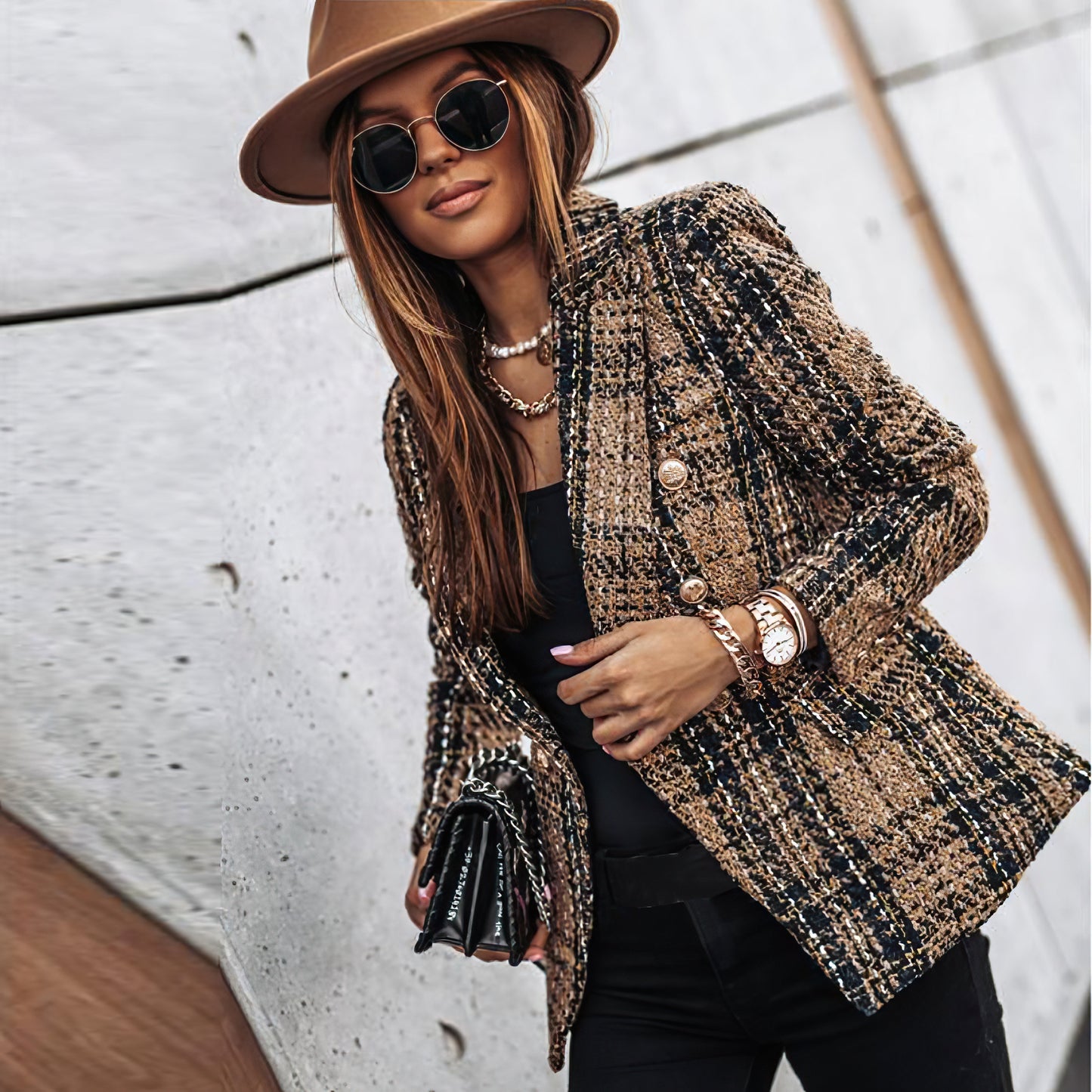 Women's Elegant checked blazer with buttons and pockets| Perfect for Casual Days