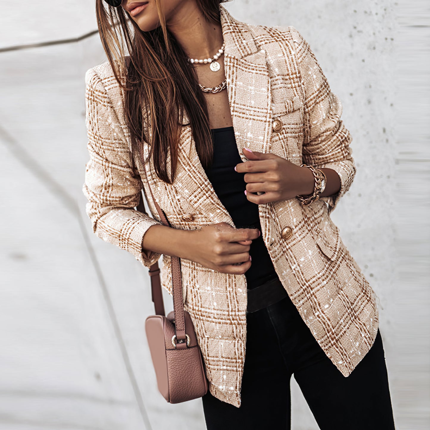 Women's Elegant checked blazer with buttons and pockets| Perfect for Casual Days