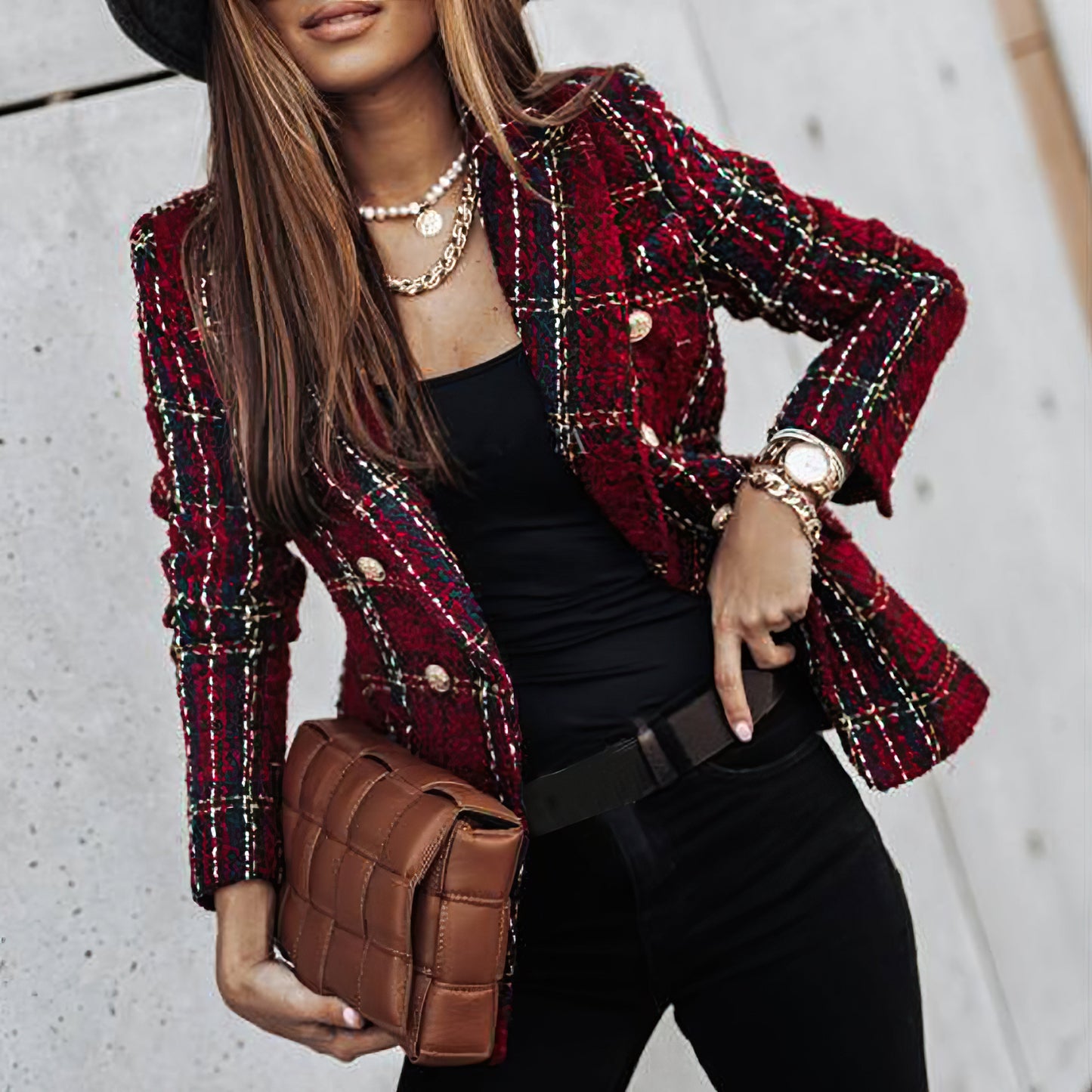 Women's Elegant checked blazer with buttons and pockets| Perfect for Casual Days