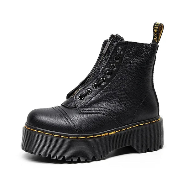 Women's Chic Leather Platform Boots with Bold Design